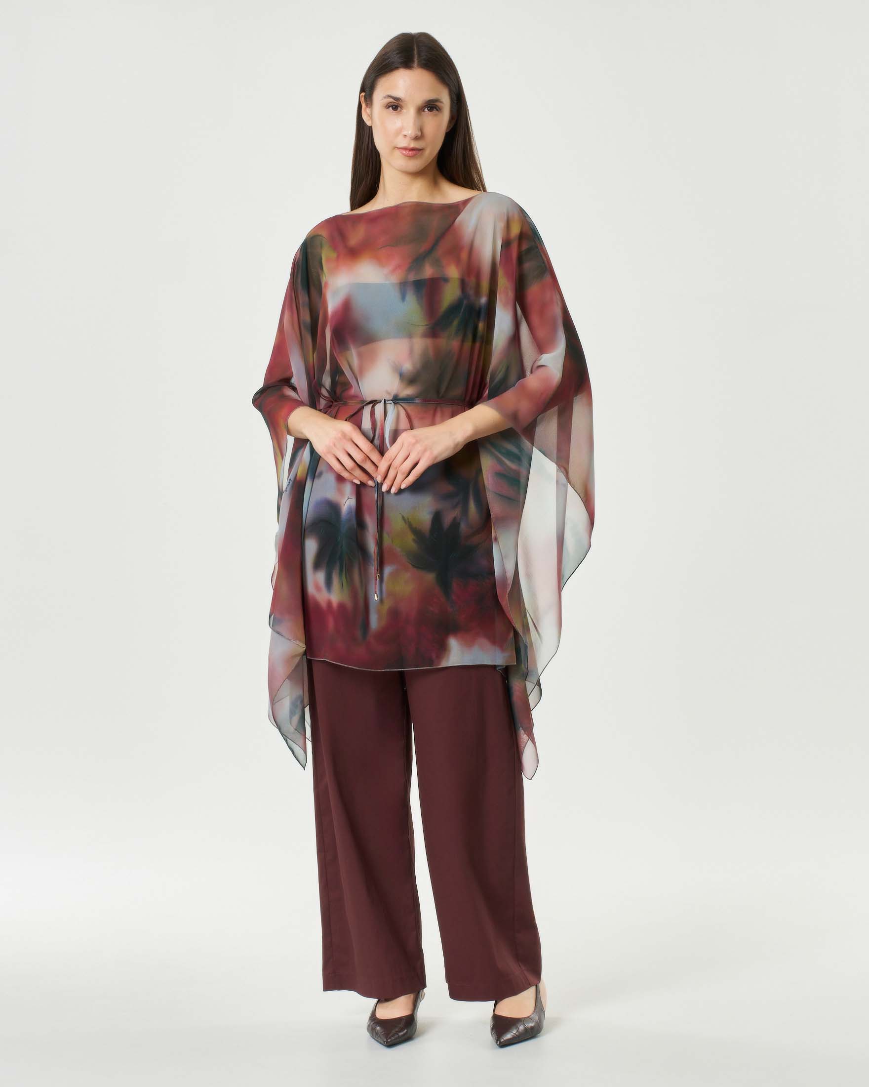 Blusa lunga Patrizia Pepe in georgette con stampa multicolor palme e cut-out image