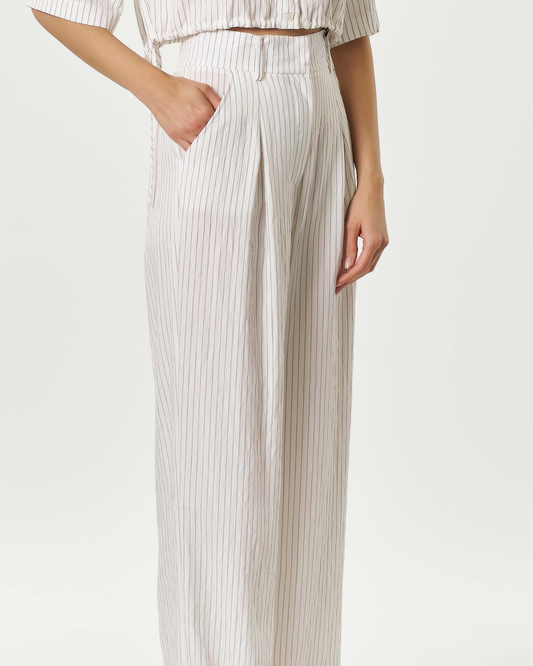 Pantaloni palazzo Patrizia Pepe bianchi gessati in misto viscosa con ricamo Fly Patch image
