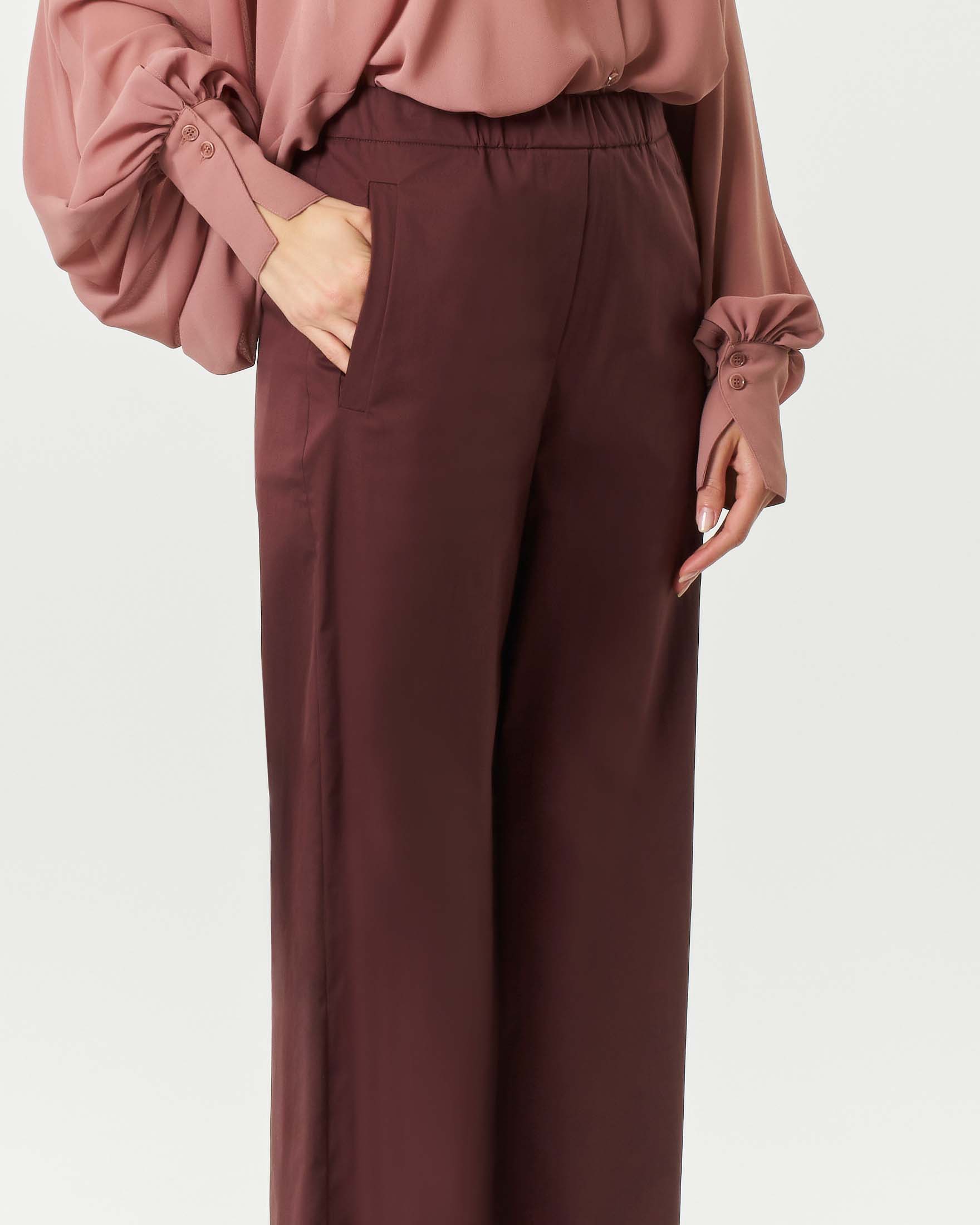 Pantaloni straight a vita alta Patrizia Pepe bordeaux in popeline di cotone stretch con gamba larga image