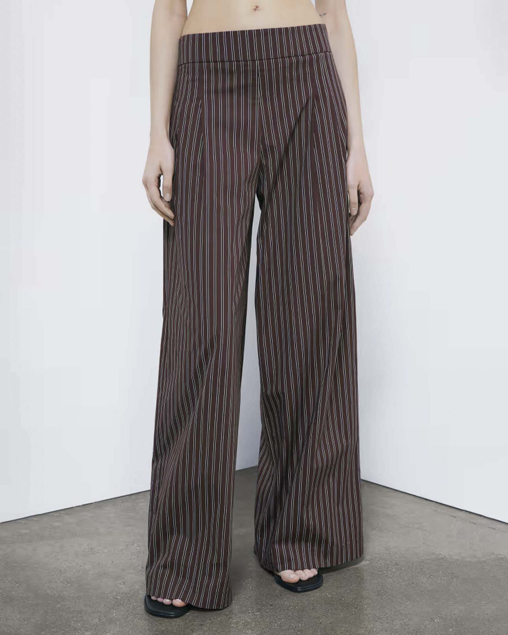 Pantaloni palazzo Patrizia Pepe bordeaux in popeline stretch tinto filo a righe sottili image
