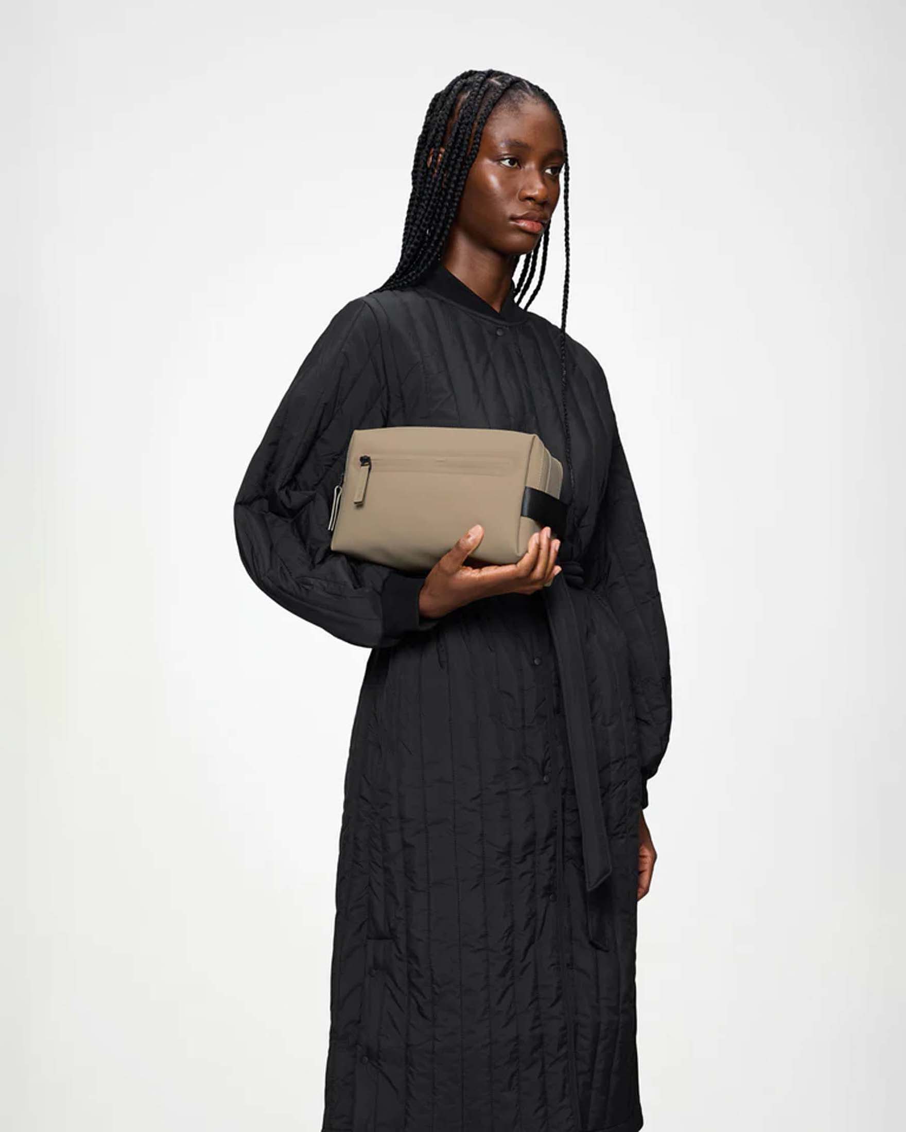 Beauty grande 2 Zip Wash Bag Rains beige in tessuto impermeabile