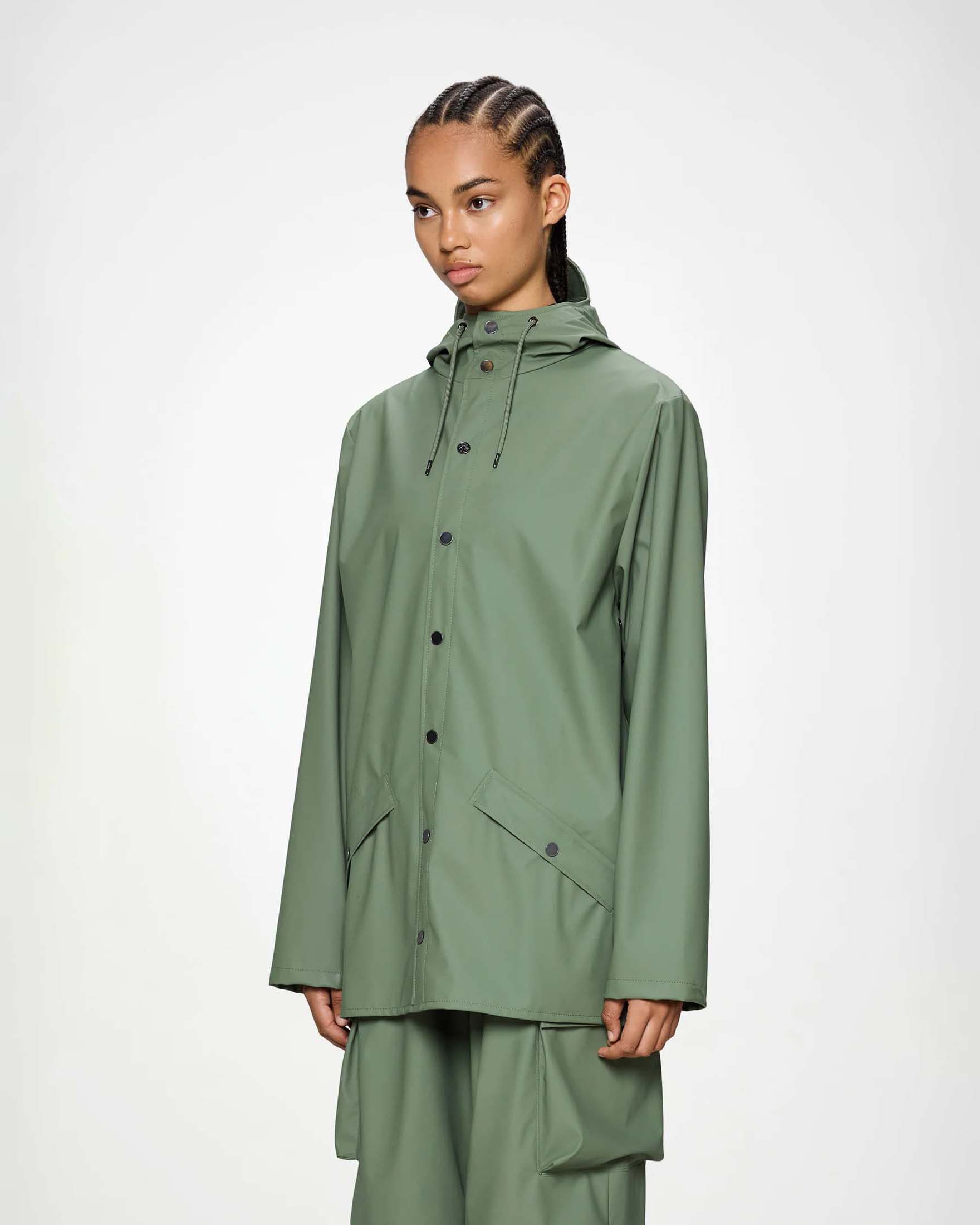 Giacca antipioggia Jacket Rains verde salvia in tessuto impermeabile con cappuccio image