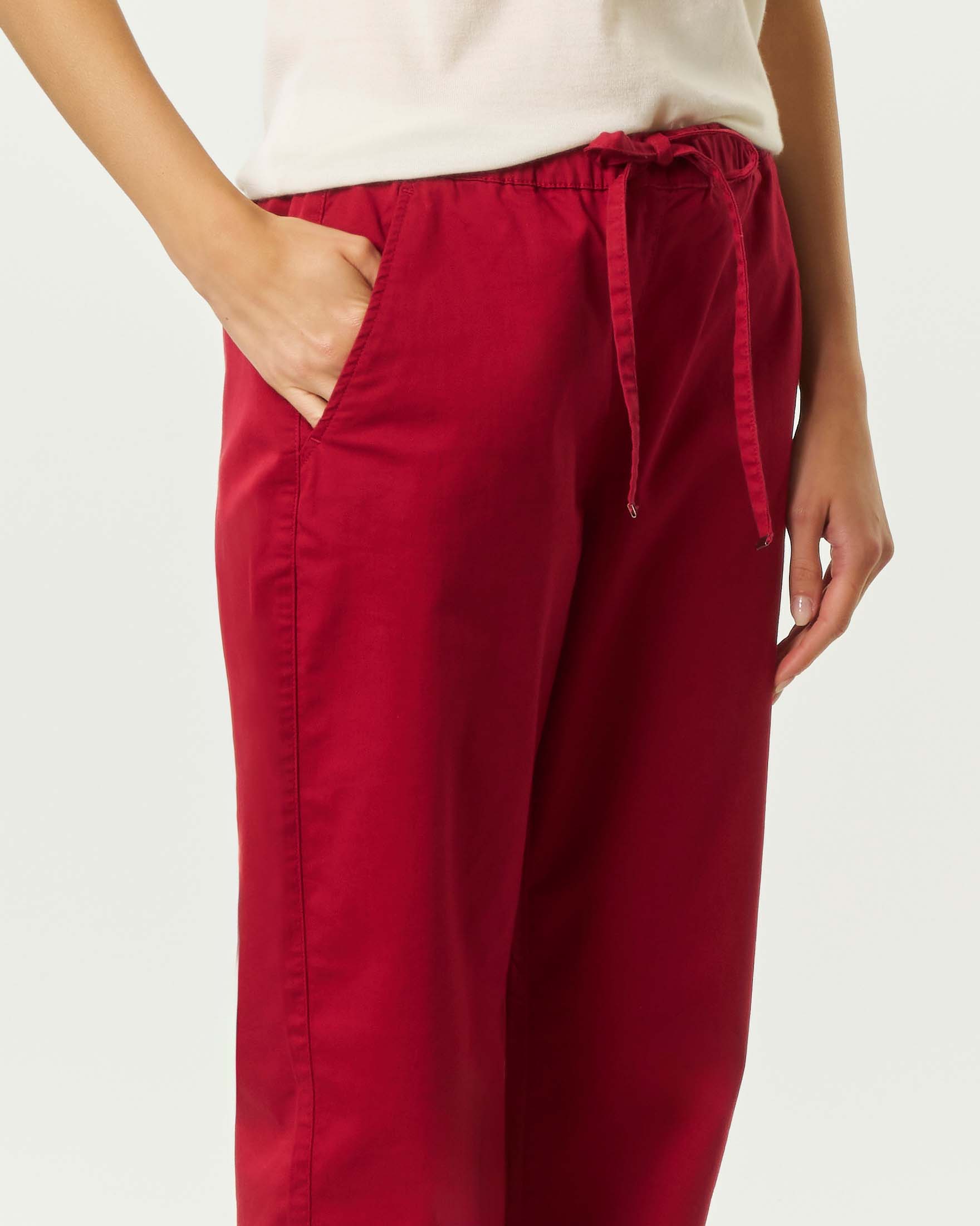 Jogger rossi MM Max Mara in drill di cotone stretch con coulisse in vita image