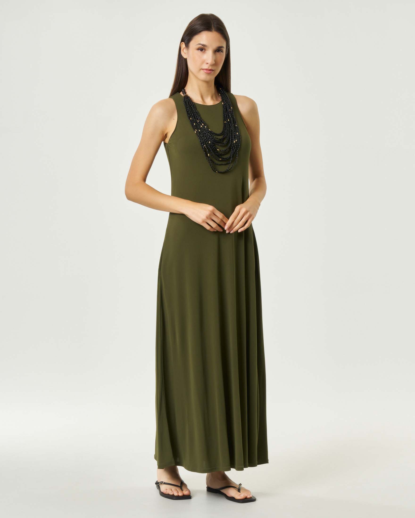 Abito lungo smanicato MM Max Mara verde in maglia di viscosa stretch