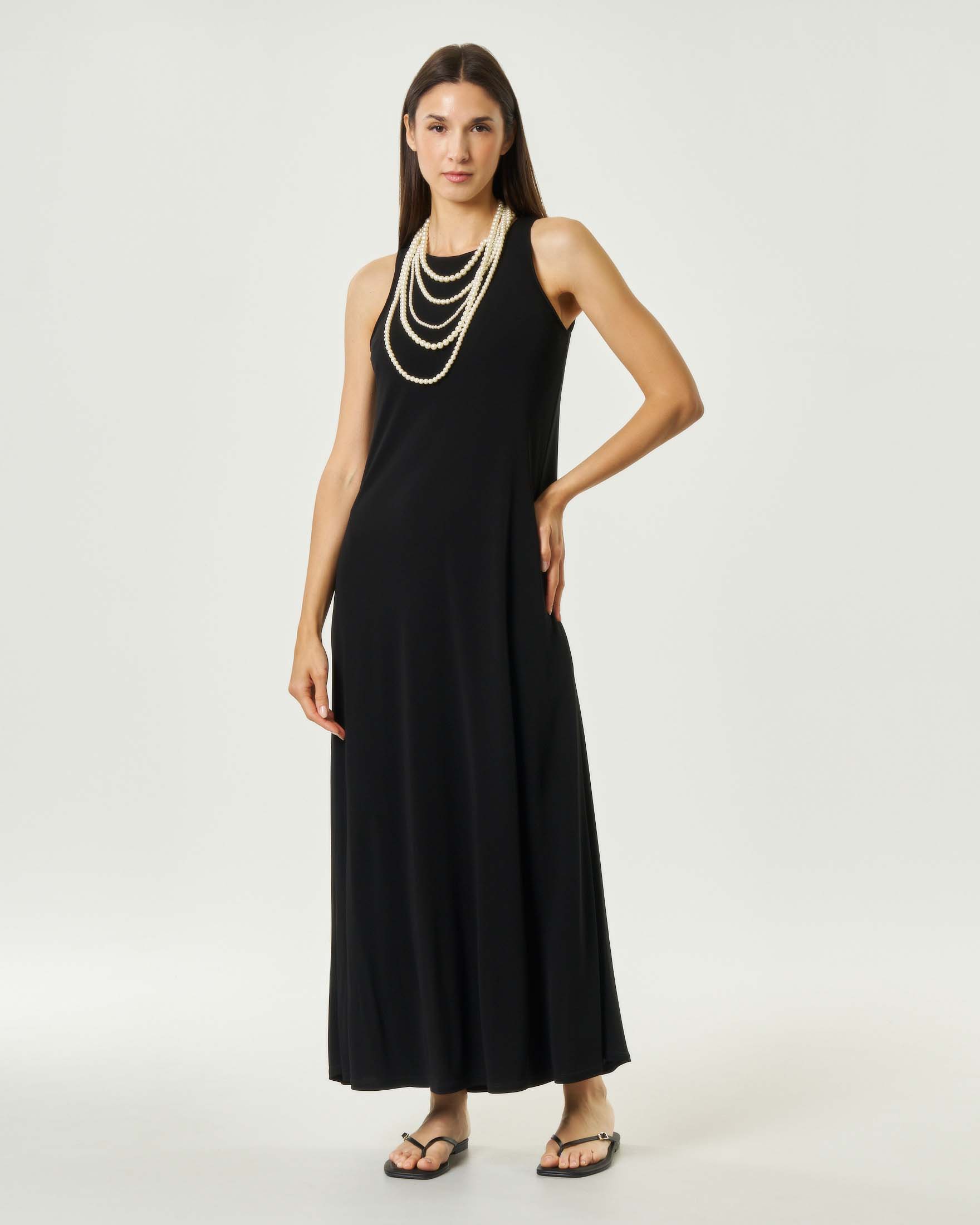 Abito lungo smanicato MM Max Mara nero in maglia di viscosa stretch