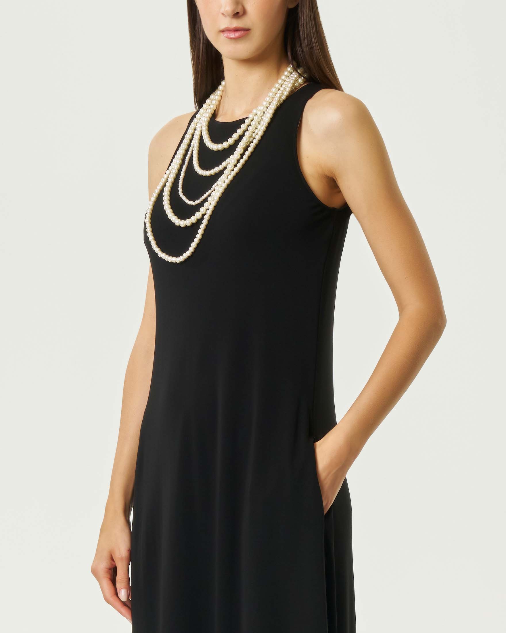 Abito lungo smanicato MM Max Mara nero in maglia di viscosa stretch image