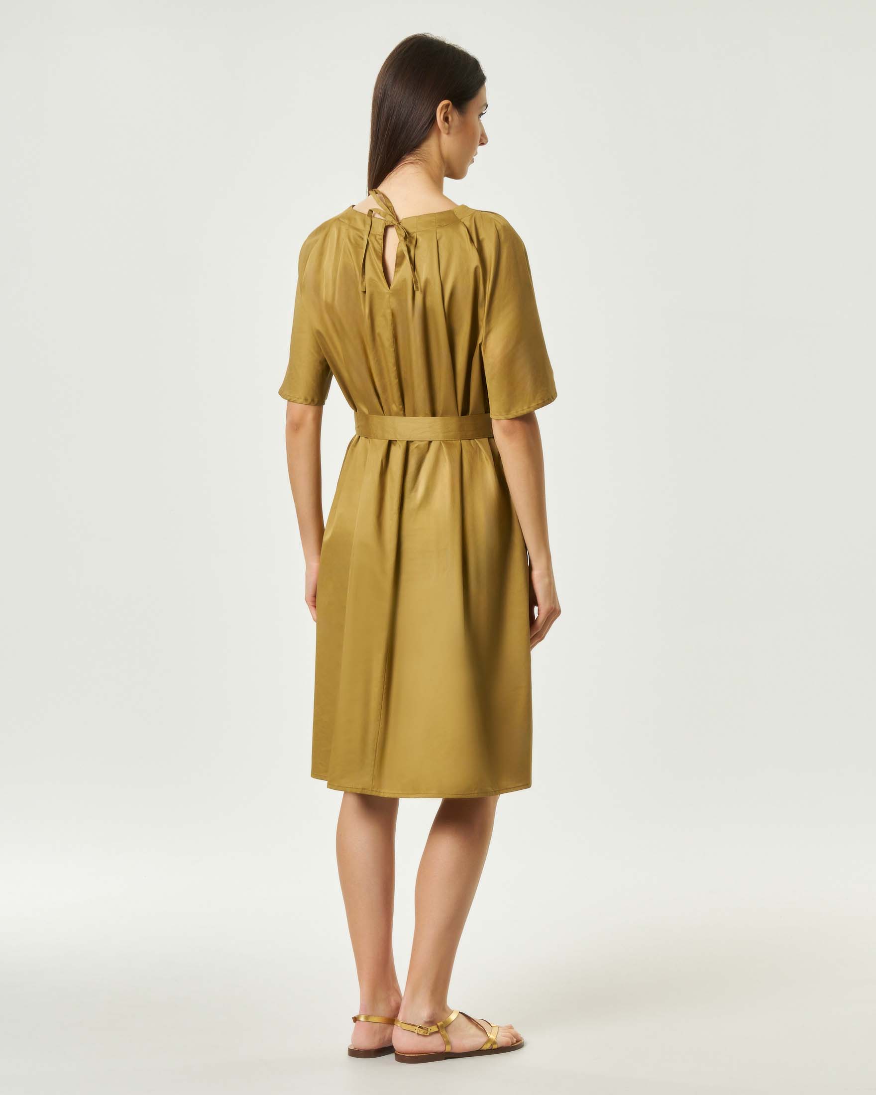 Vestito corto a mezze maniche Milla militare in puro cotone con gonna svasata e cintura in vita