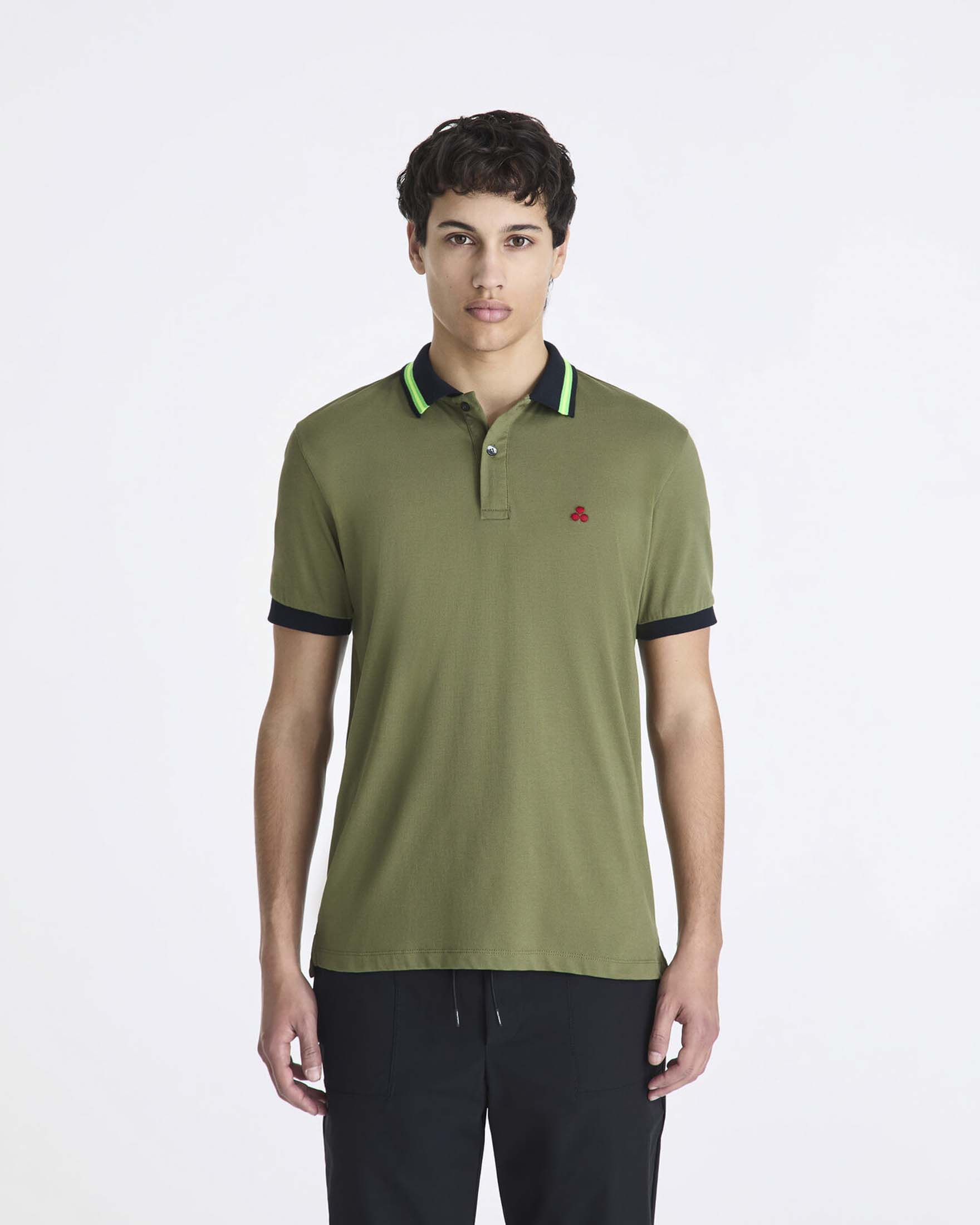 Polo Peuterey verde militare mezza manica in cotone stretch con colletto e bordino in contrasto