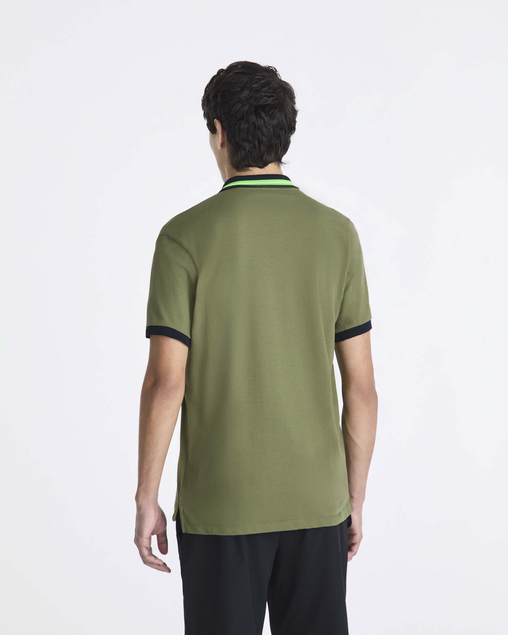 Polo Peuterey verde militare mezza manica in cotone stretch con colletto e bordino in contrasto image