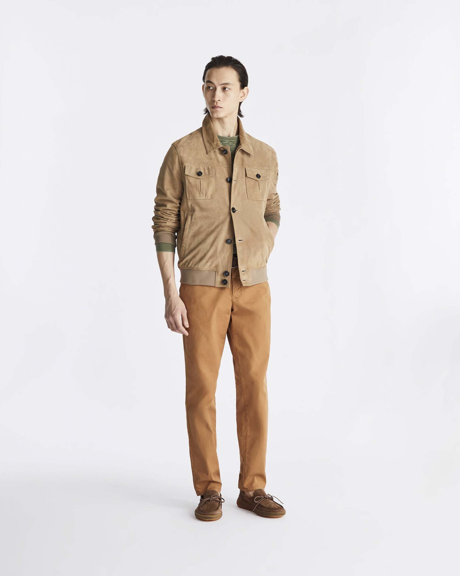 Giacca Destiny Peuterey beige in pelle scamosciata con bottoni