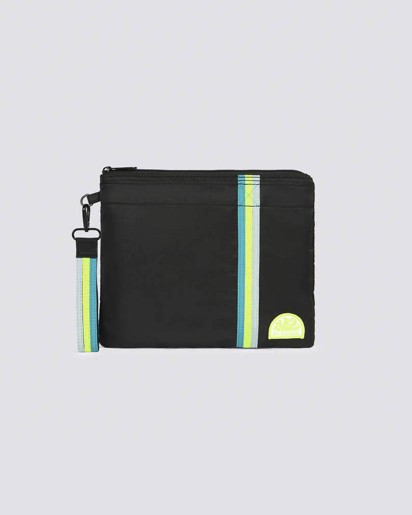 Pochette mare Sundek nera in nylon taffetà con fascia arcobaleno