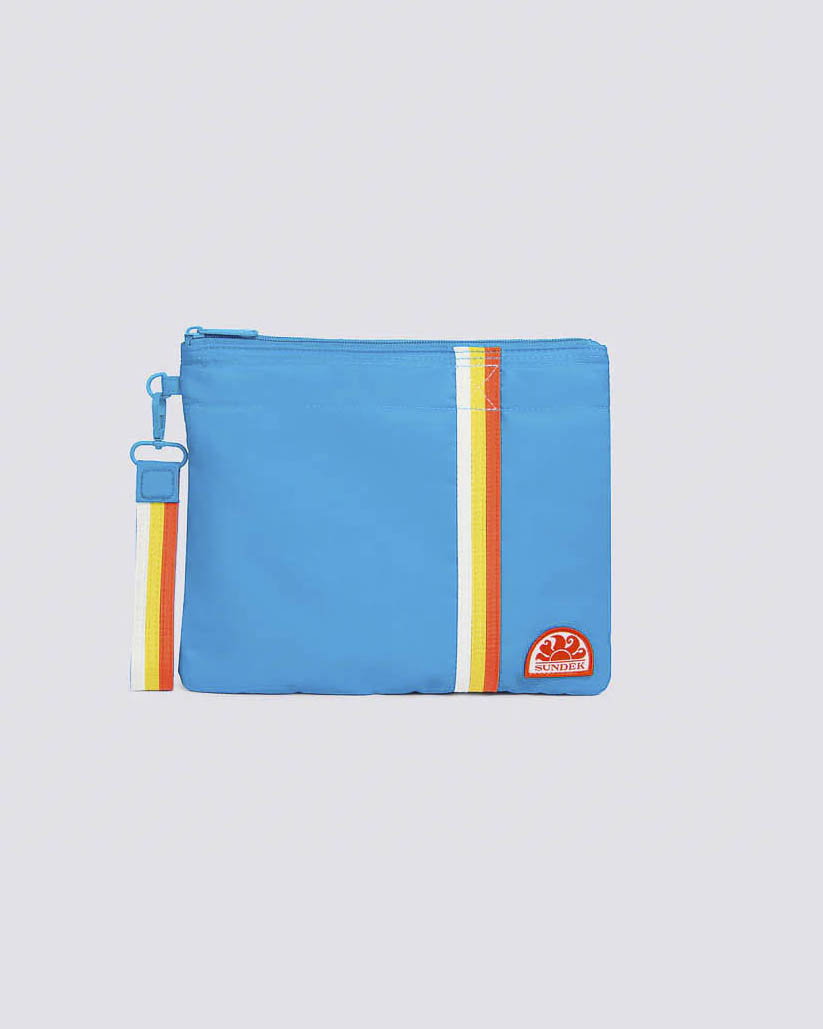 Pochette mare Sundek celeste in nylon taffetà con fascia arcobaleno