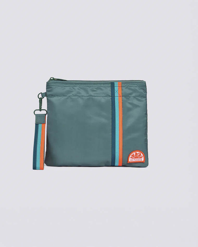 Pochette mare Sundek verde militare in nylon taffetà con fascia arcobaleno