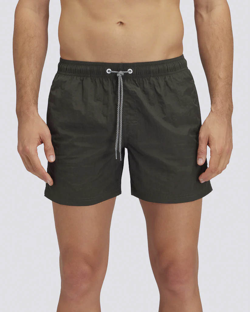 Boxer mare corto verde militare con arcobaleno militare grigio e bianco in tessuto crinkle