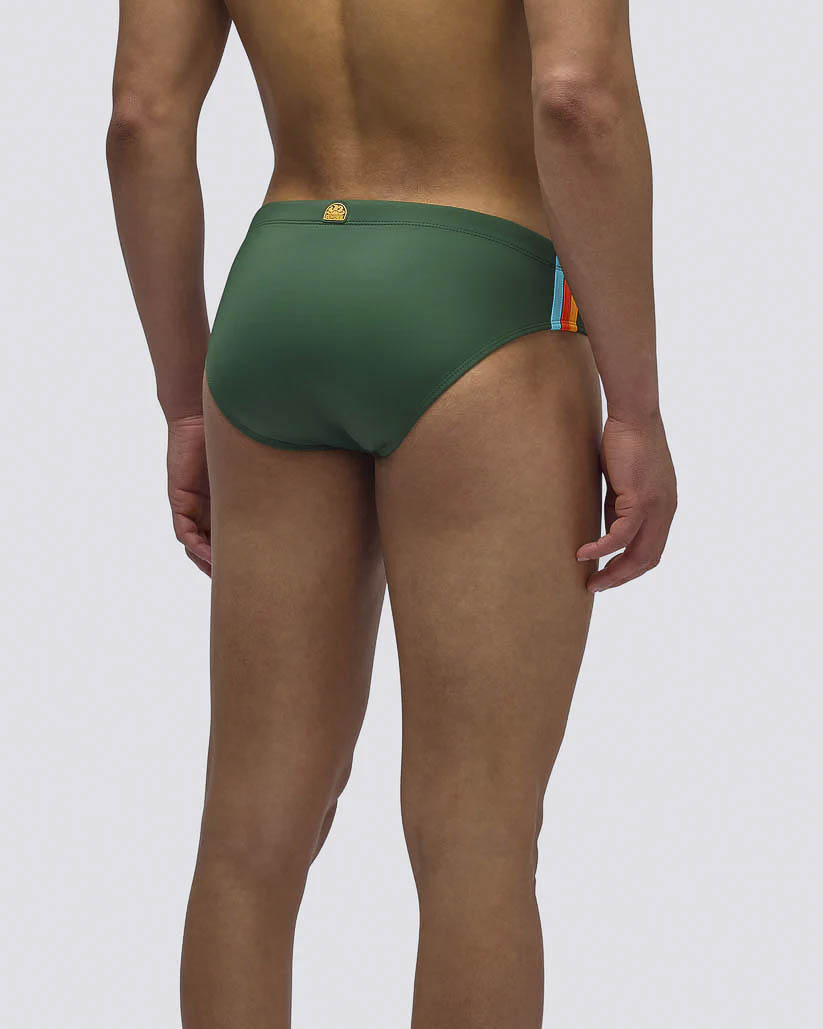 Costume slip Diwalter Sundek verde scuro in tessuto tecnico stretch con logo sole arancio fluo image