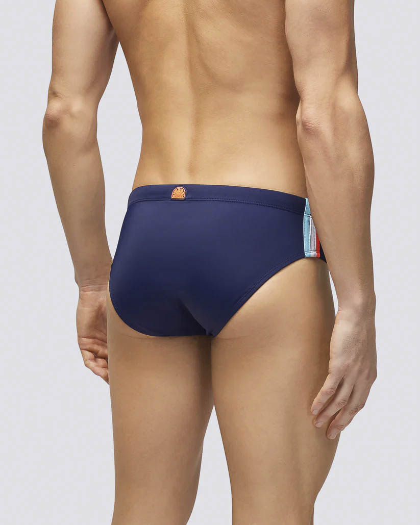Costume slip Diwalter Sundek blu in tessuto tecnico stretch con logo sole arancio fluo image