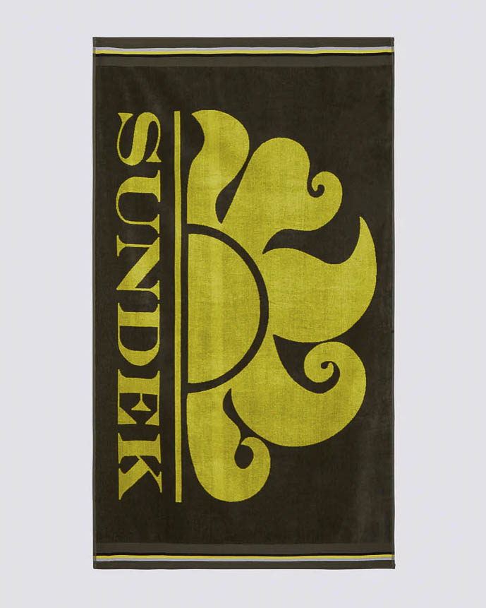 Telo mare verde militare Sundek in spugna con logo sole giallo jacquard