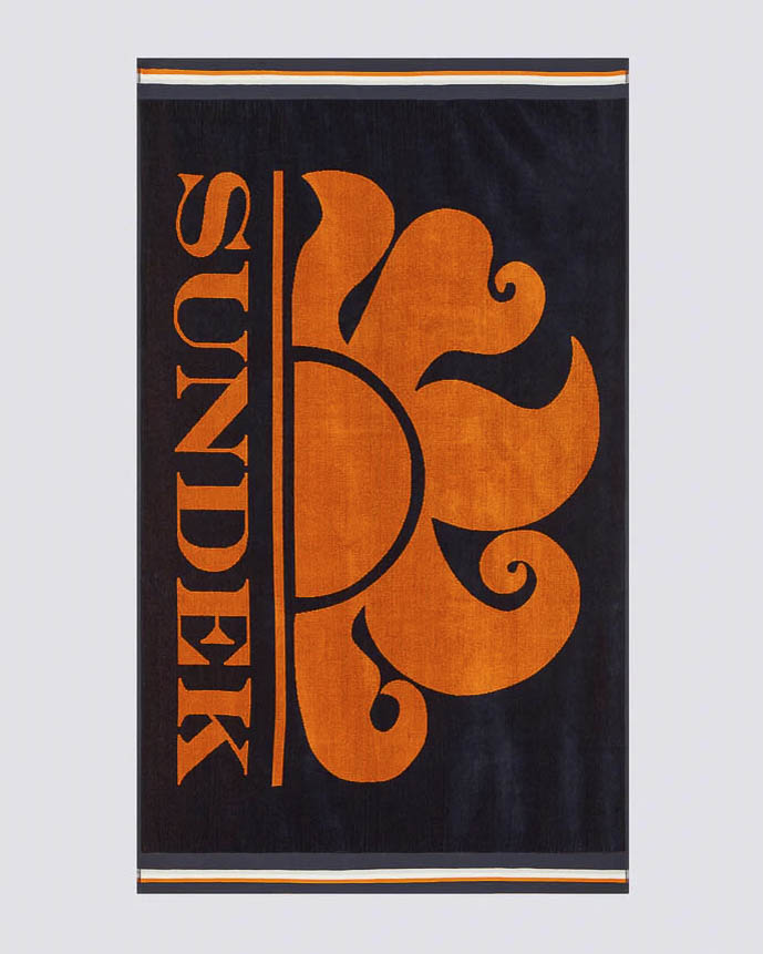 Telo mare blu Sundek in spugna con logo sole arancione jacquard
