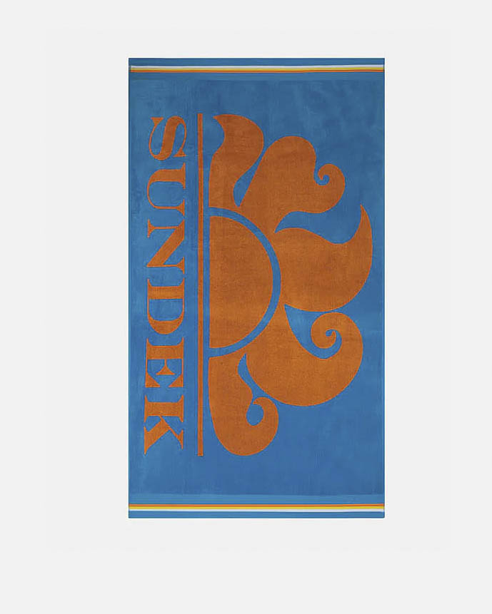 Telo mare blu indaco Sundek in spugna con logo sole arancione jacquard