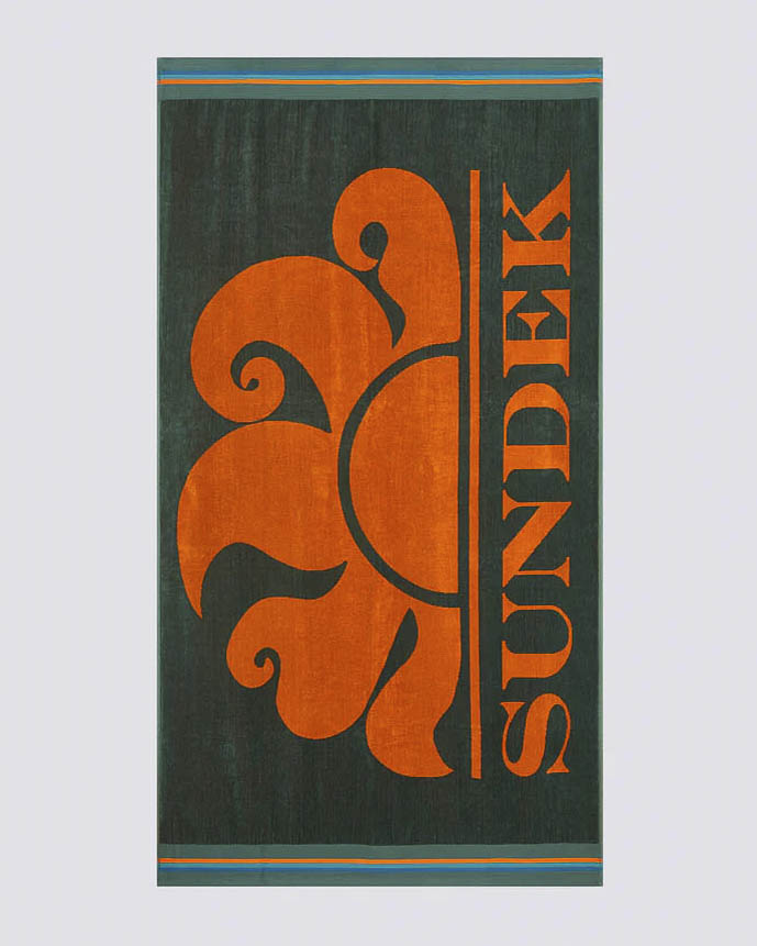 Telo mare verde scuro Sundek in spugna con logo sole arancione jacquard