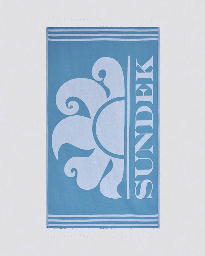 Telo mare celeste Sundek con logo sole jacquard dettaglio a righe e frange