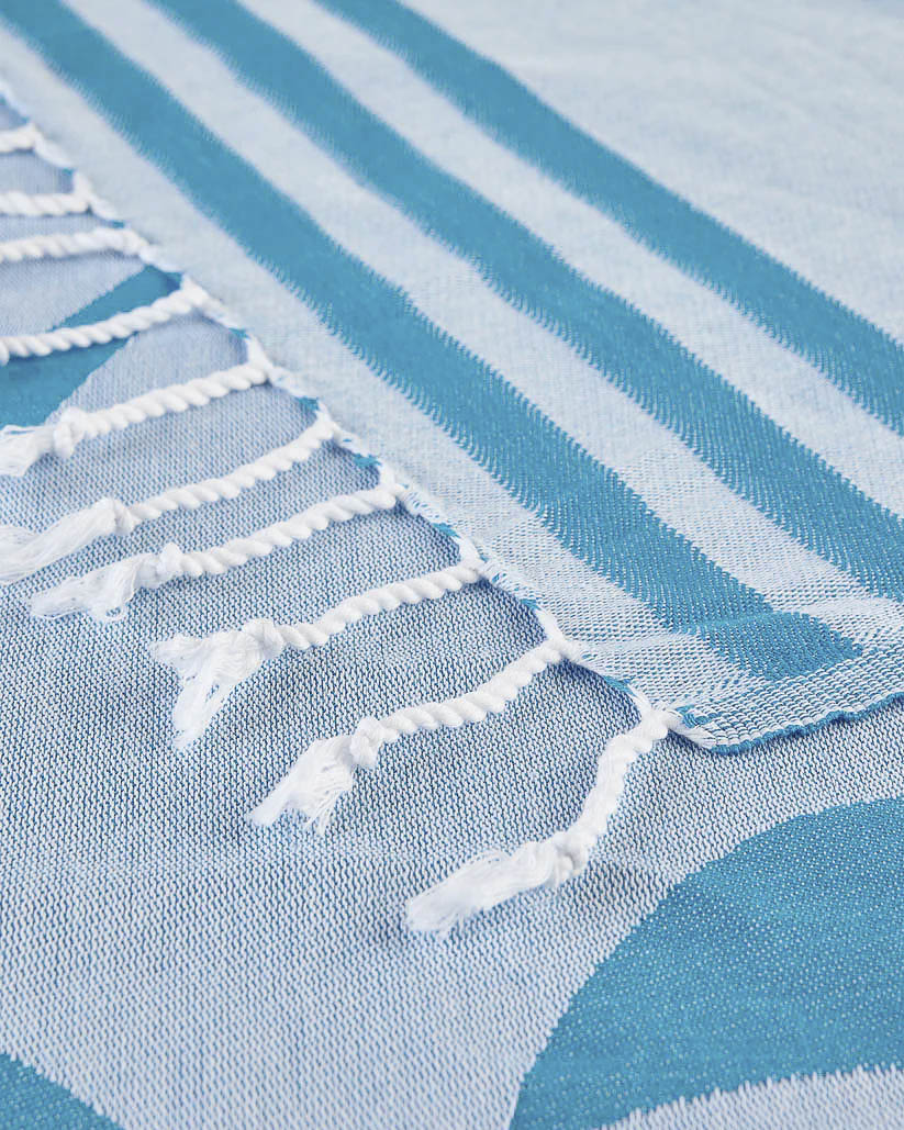 Telo mare celeste Sundek con logo sole jacquard dettaglio a righe e frange image