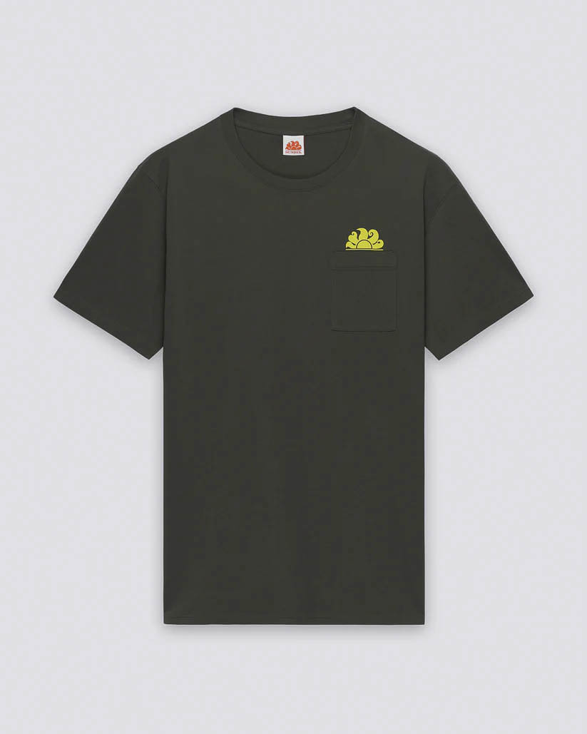 T-shirt Sundek verde militare con taschino e logo sole giallo