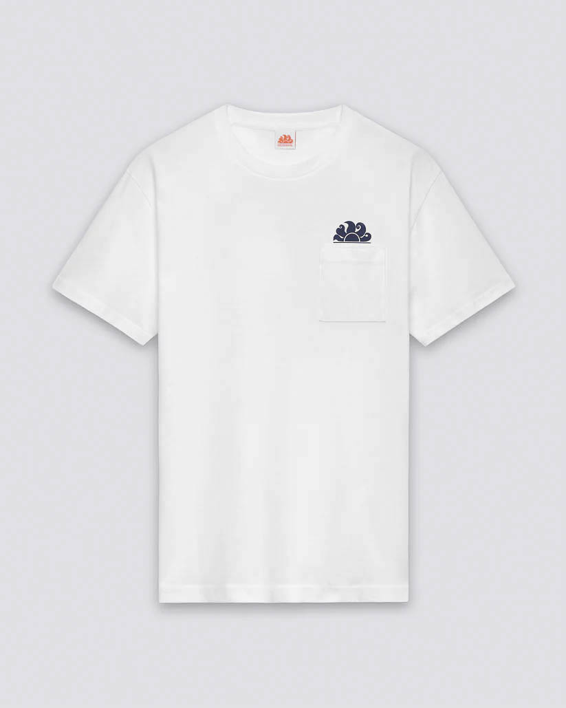 T-shirt Sundek bianca con taschino e logo sole blu