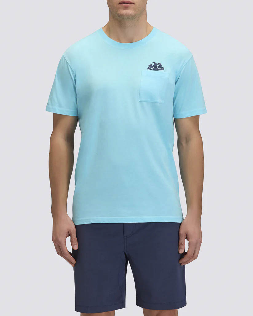 T-shirt Sundek azzurra con taschino e logo sole blu