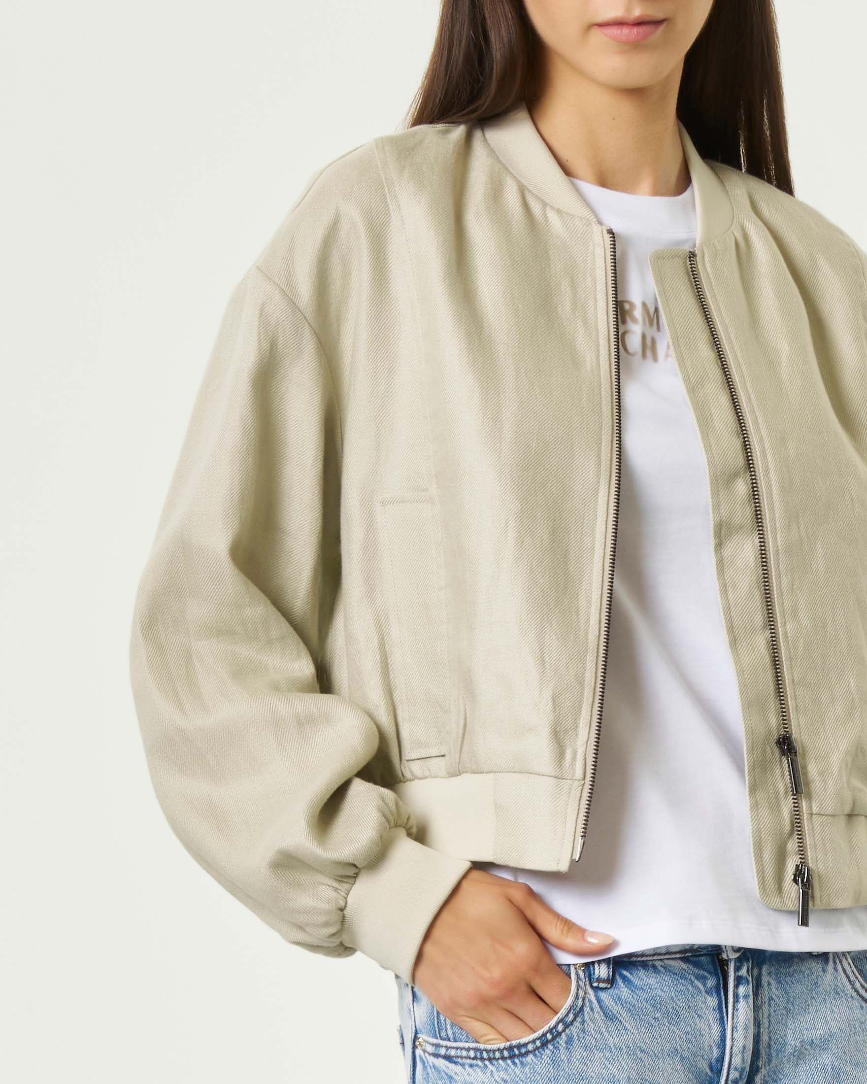 Giacca bomber Armani Exchange beige in puro lino con chiusura zip image