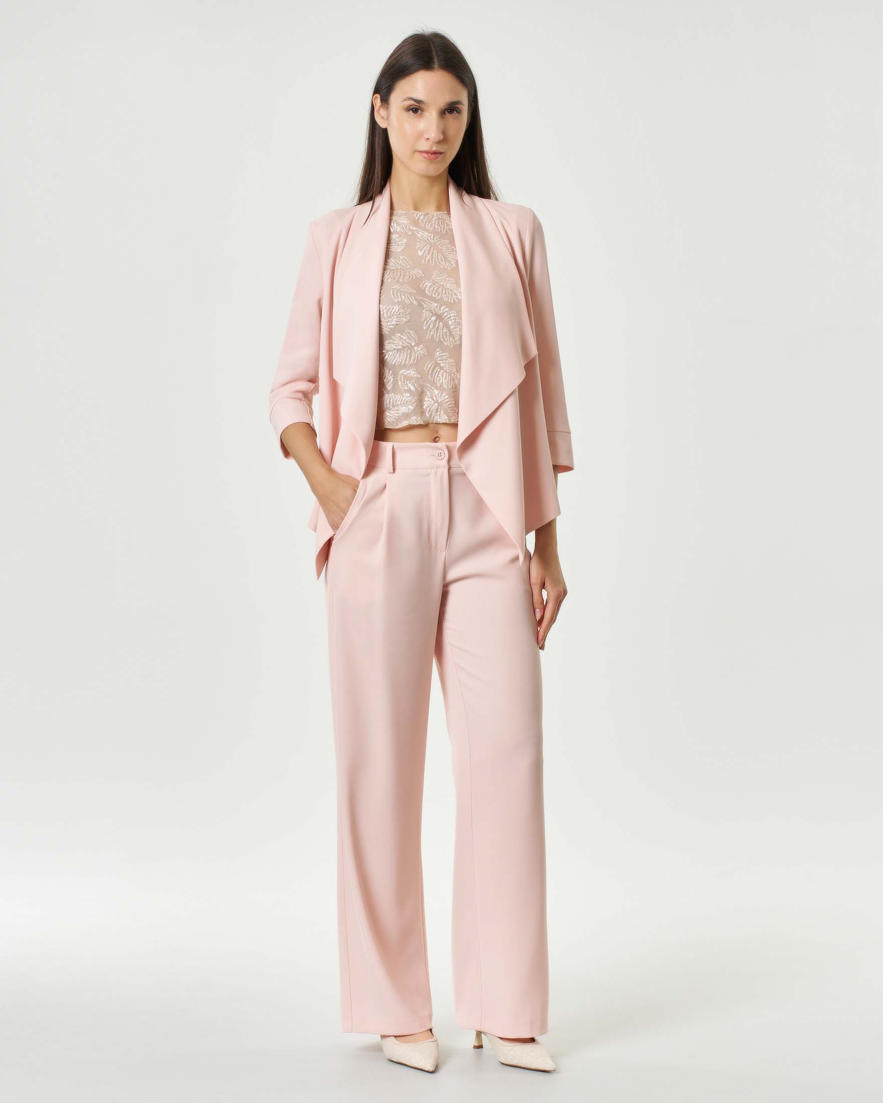 Blazer aperto Hlo! rosa cipria in crêpe de chine con fondo asimmetrico e colletto sciallato image