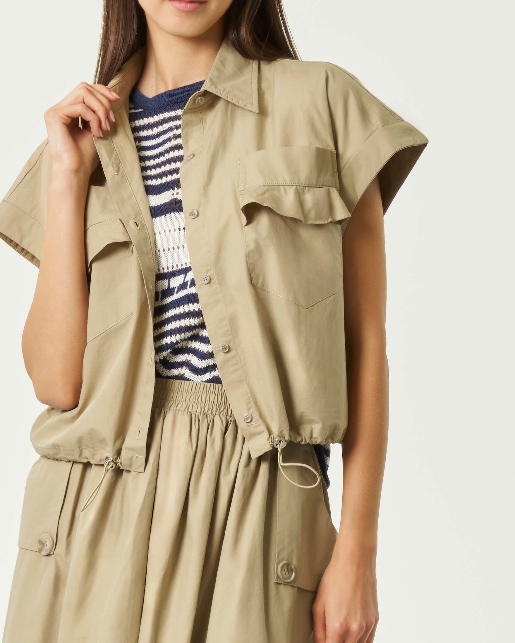 Completo Hlo! camicia cropped e gonna midi beige in puro cotone image