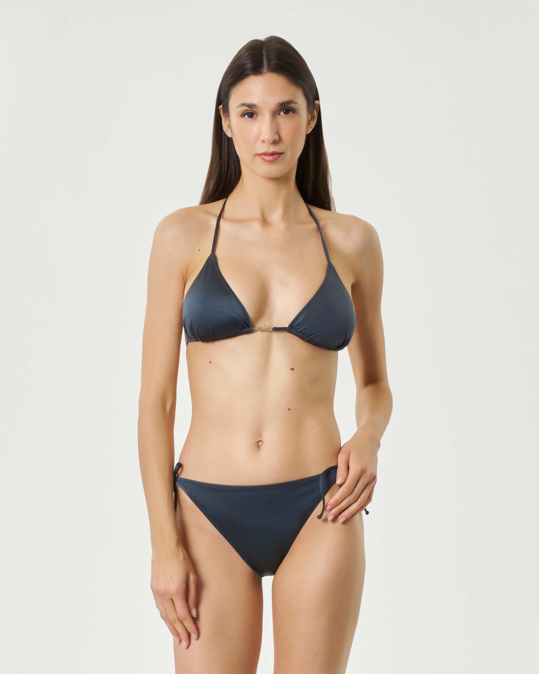 Bikini antracite con reggiseno a triangolo e slip con laccetti regolabili