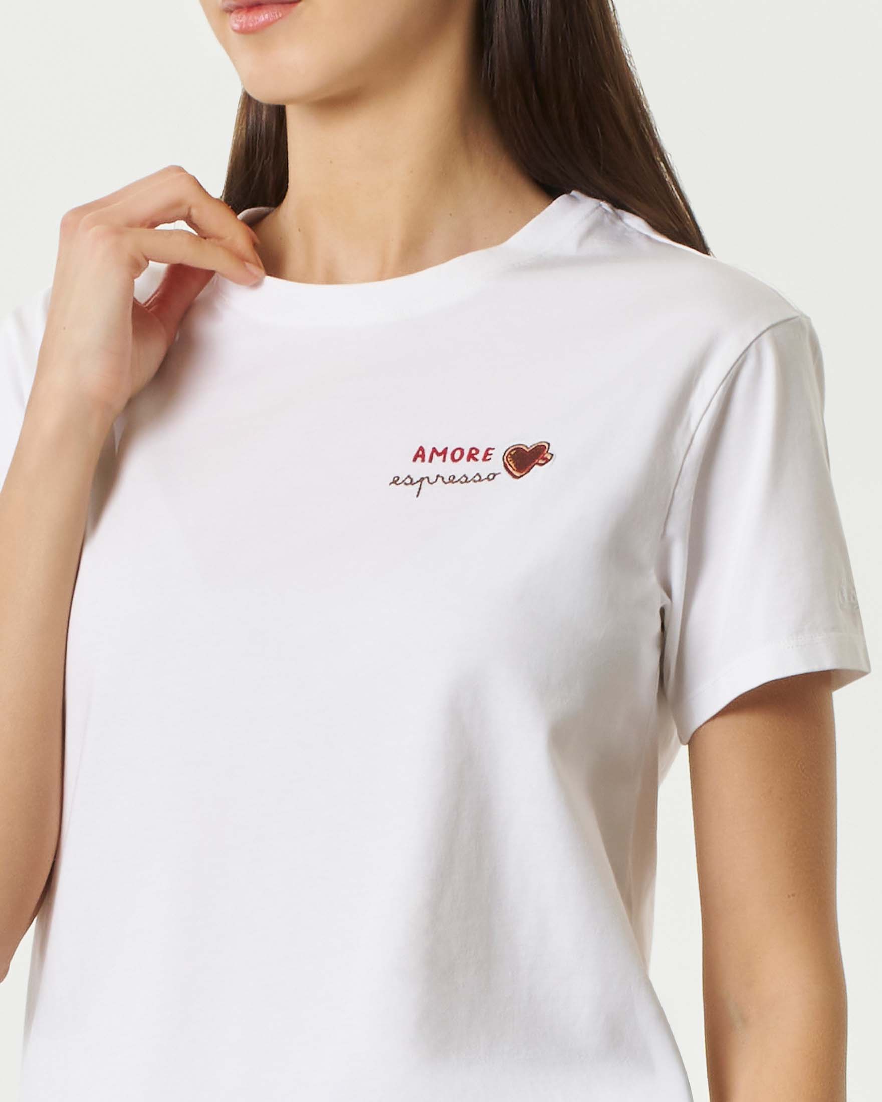 T-shirt MC2 Saint Barth bianca in cotone con ricamo con scritta e cuore sul petto image
