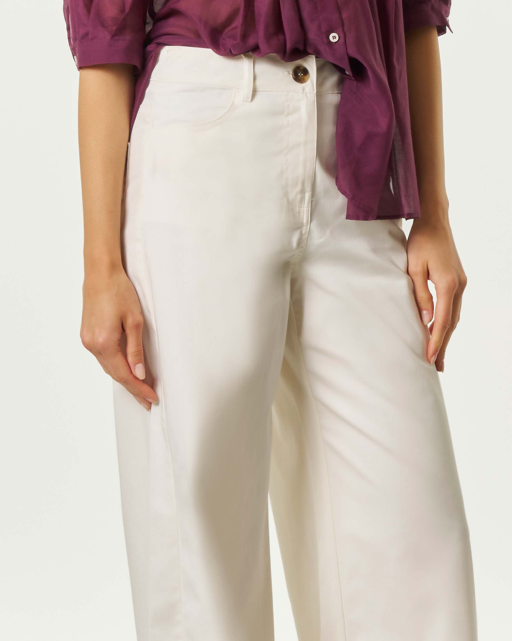 Pantaloni cinque tasche ampi Emme Marella bianchi in gabardina di cotone stretch image