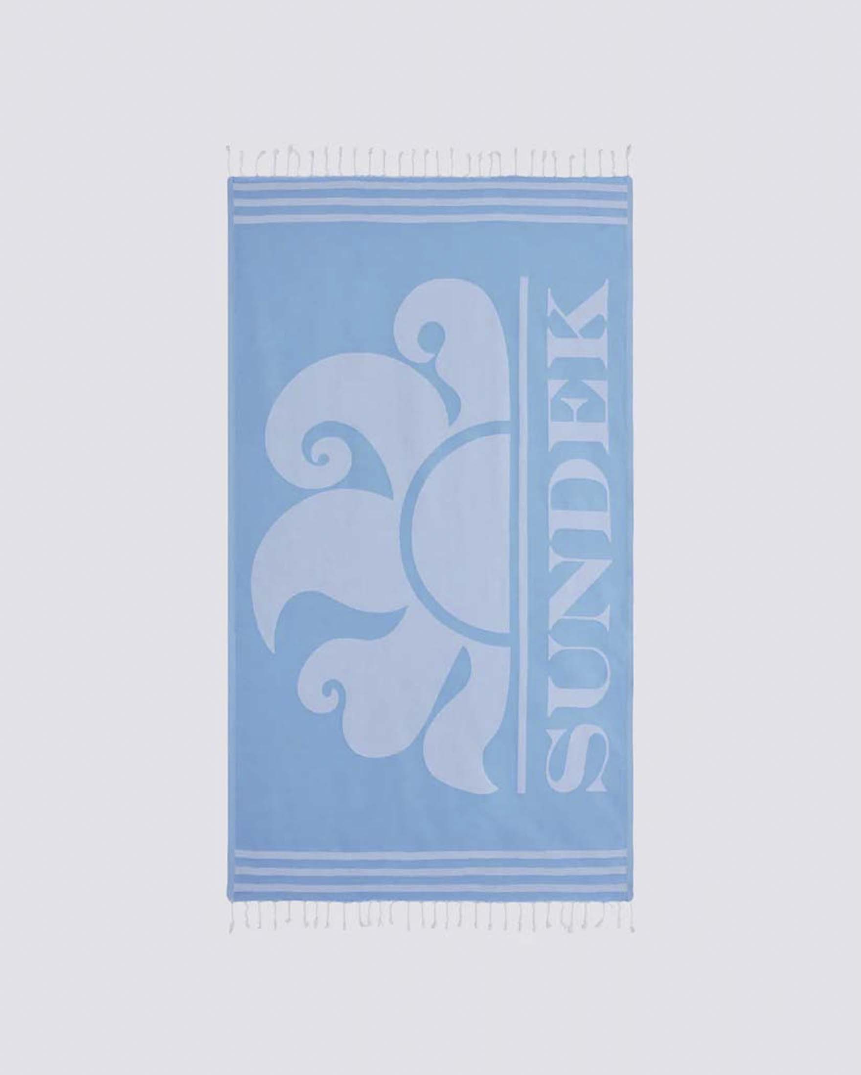 Telo mare fouta Sundek azzurro in spugna leggera con logo jacquard