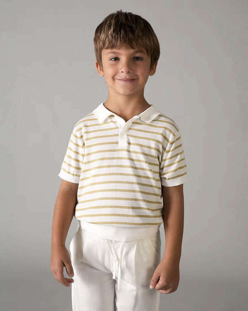 Polo Mayoral a righe avorio e beige in filo di misto cotone stretch