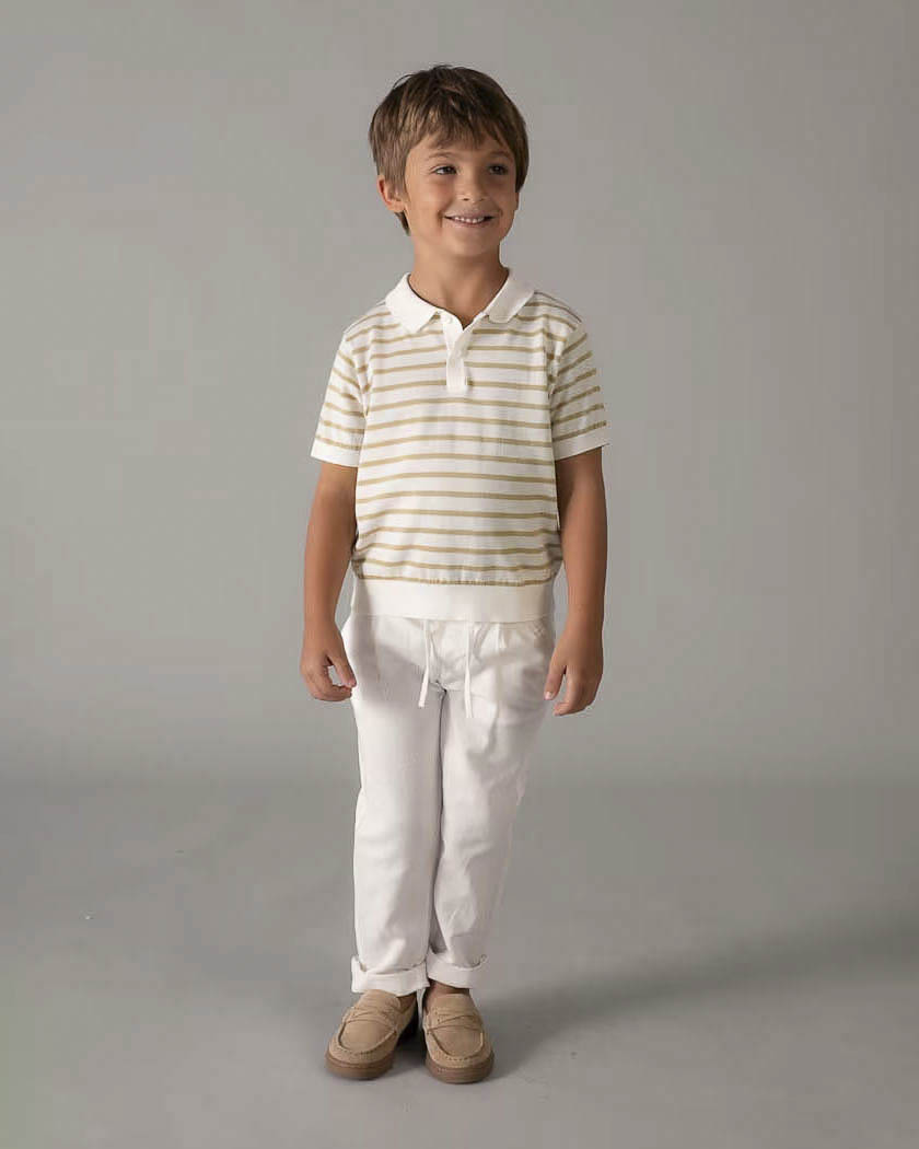 Polo Mayoral a righe avorio e beige in filo di misto cotone stretch image