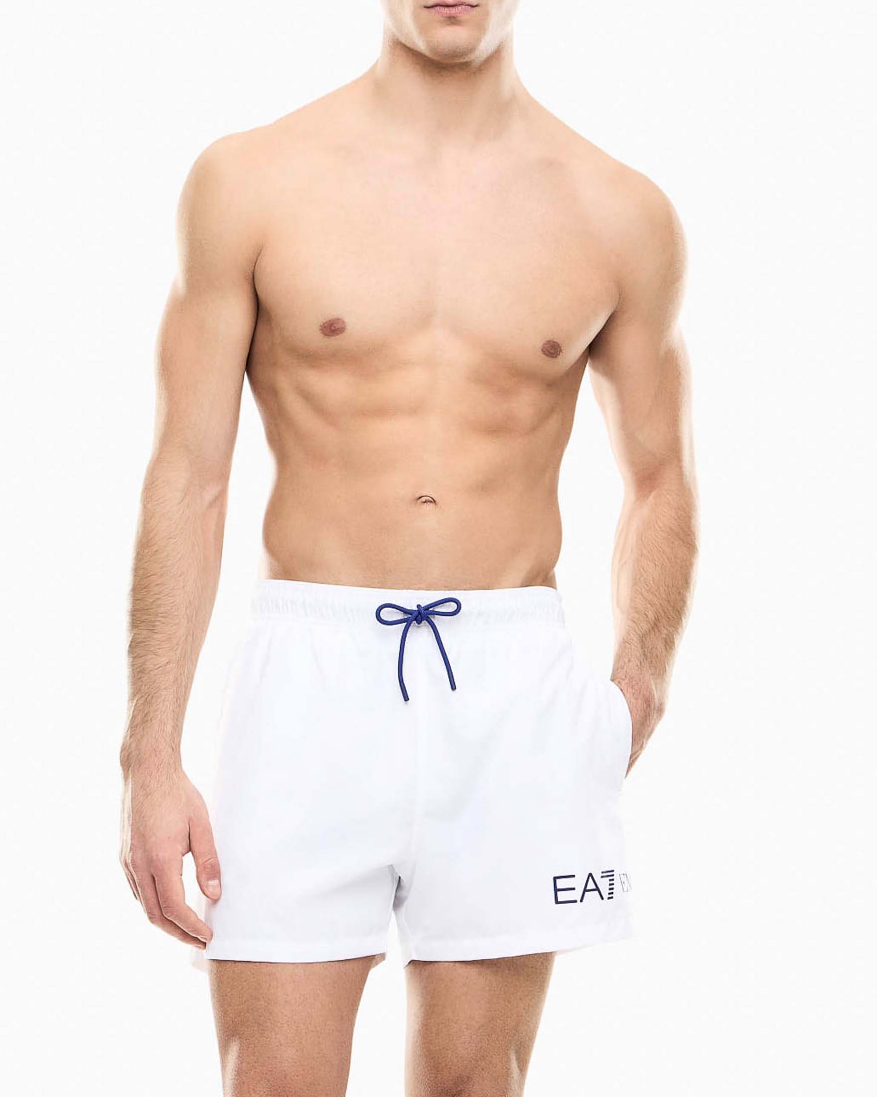 Boxer mare EA7 bianco con stampa logo a contrasto