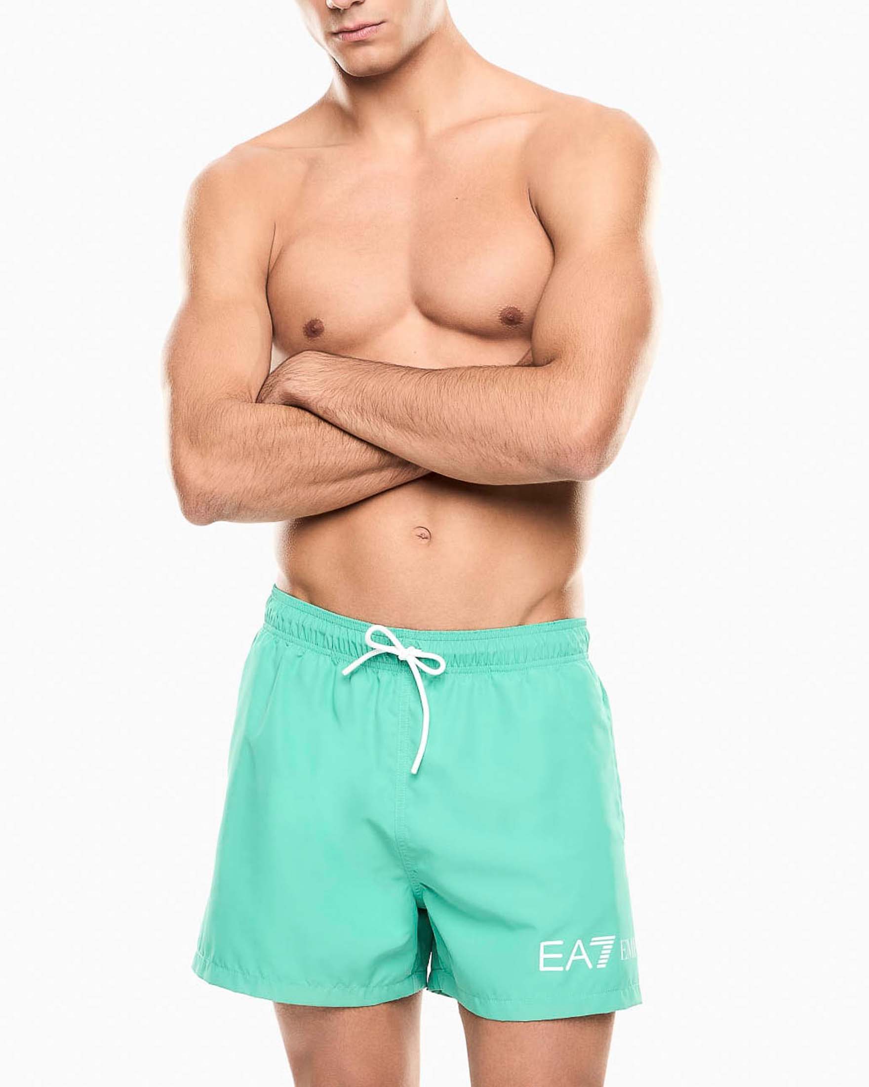 Boxer mare EA7 verde con stampa logo bianca e coulisse