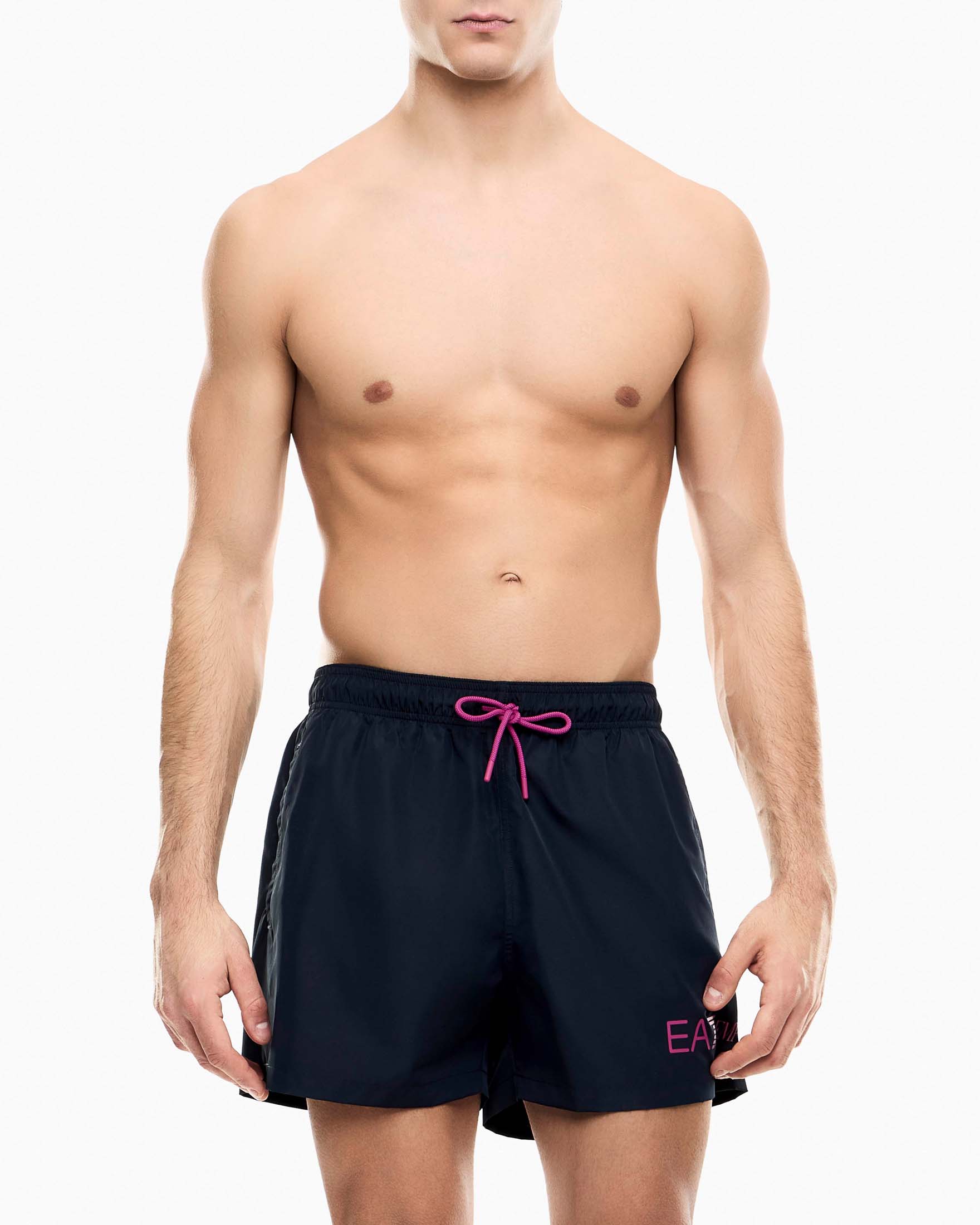 Boxer mare EA7 blu con stampa logo a contrasto