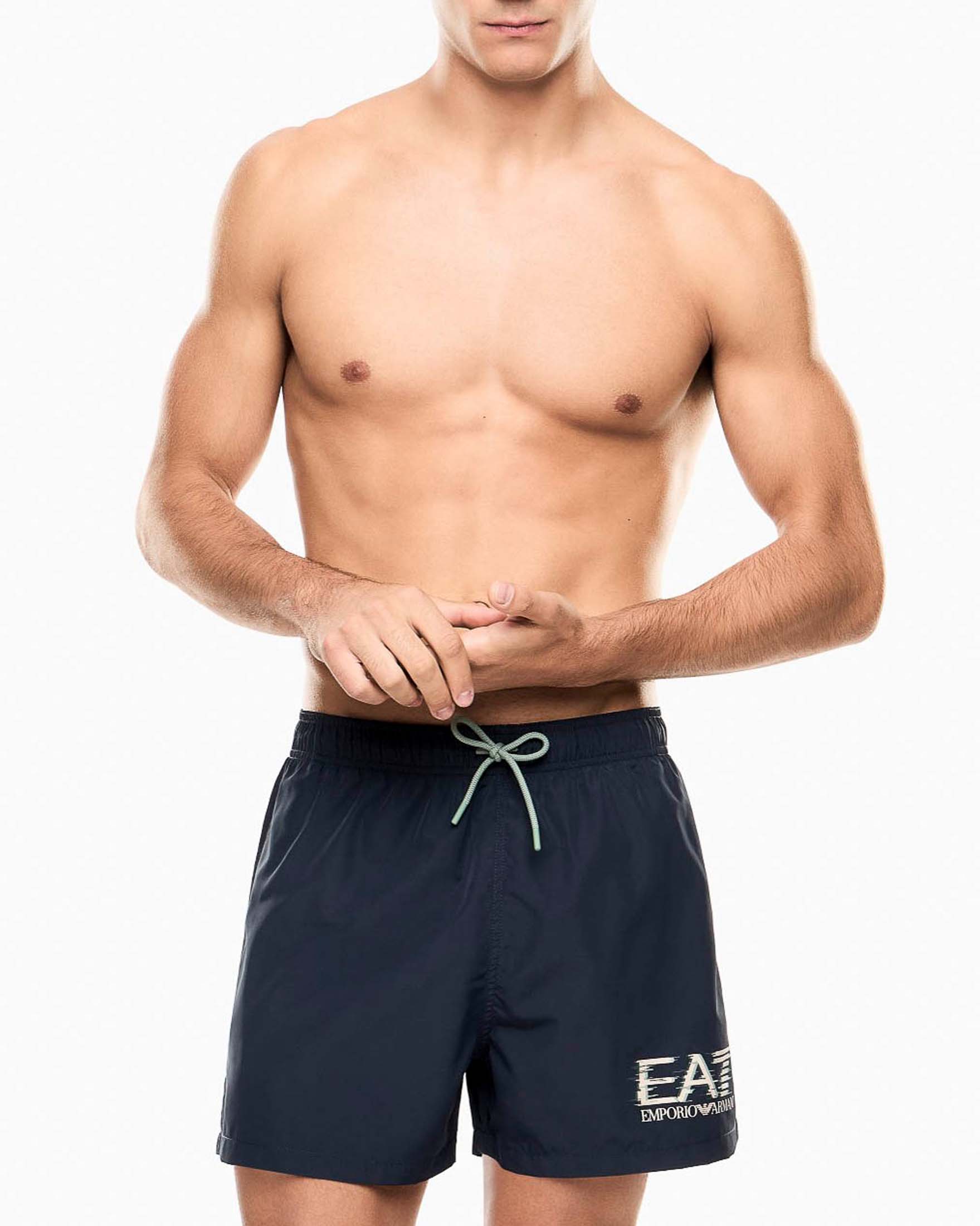 Boxer mare EA7 blu con stampa logo e coulisse