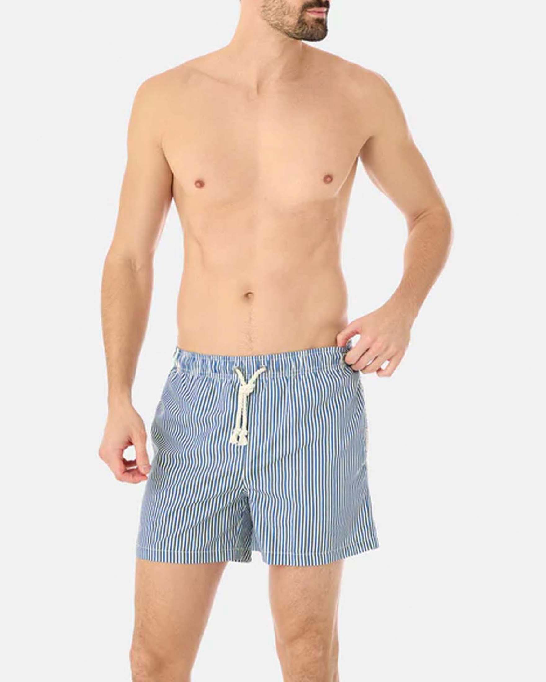 Boxer mare a righe bastoncino blu e bianche con coulisse