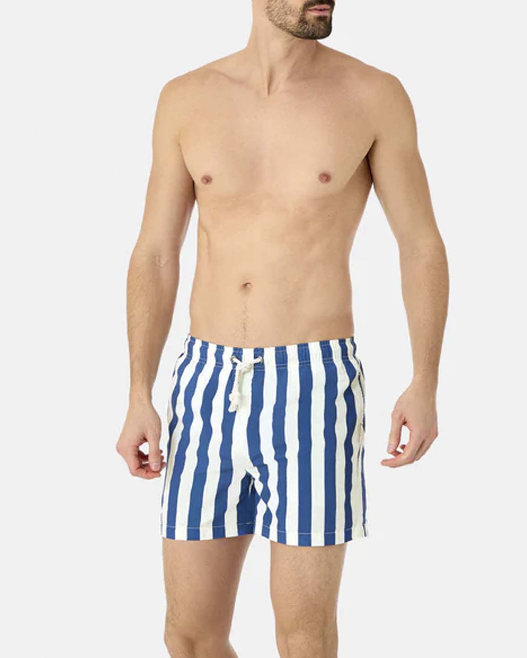 Boxer mare a riga larga blu e bianca con coulisse