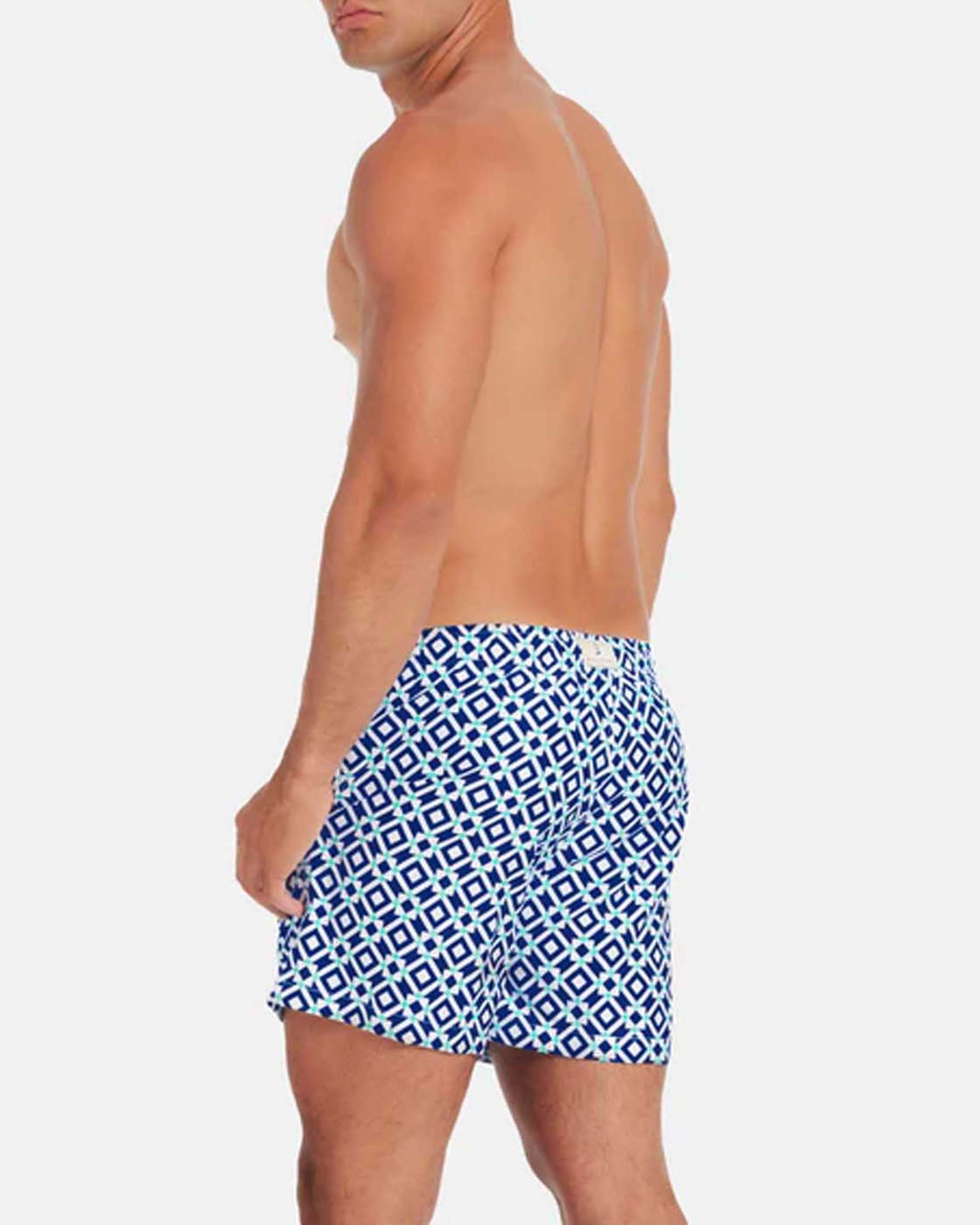 Boxer mare Gassa D'Amante blu e bianchi con fantasia geometrica a rombi