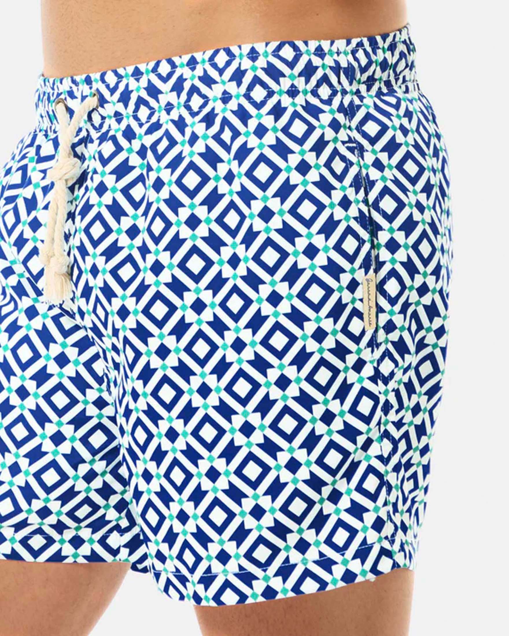 Boxer mare Gassa D'Amante blu e bianchi con fantasia geometrica a rombi