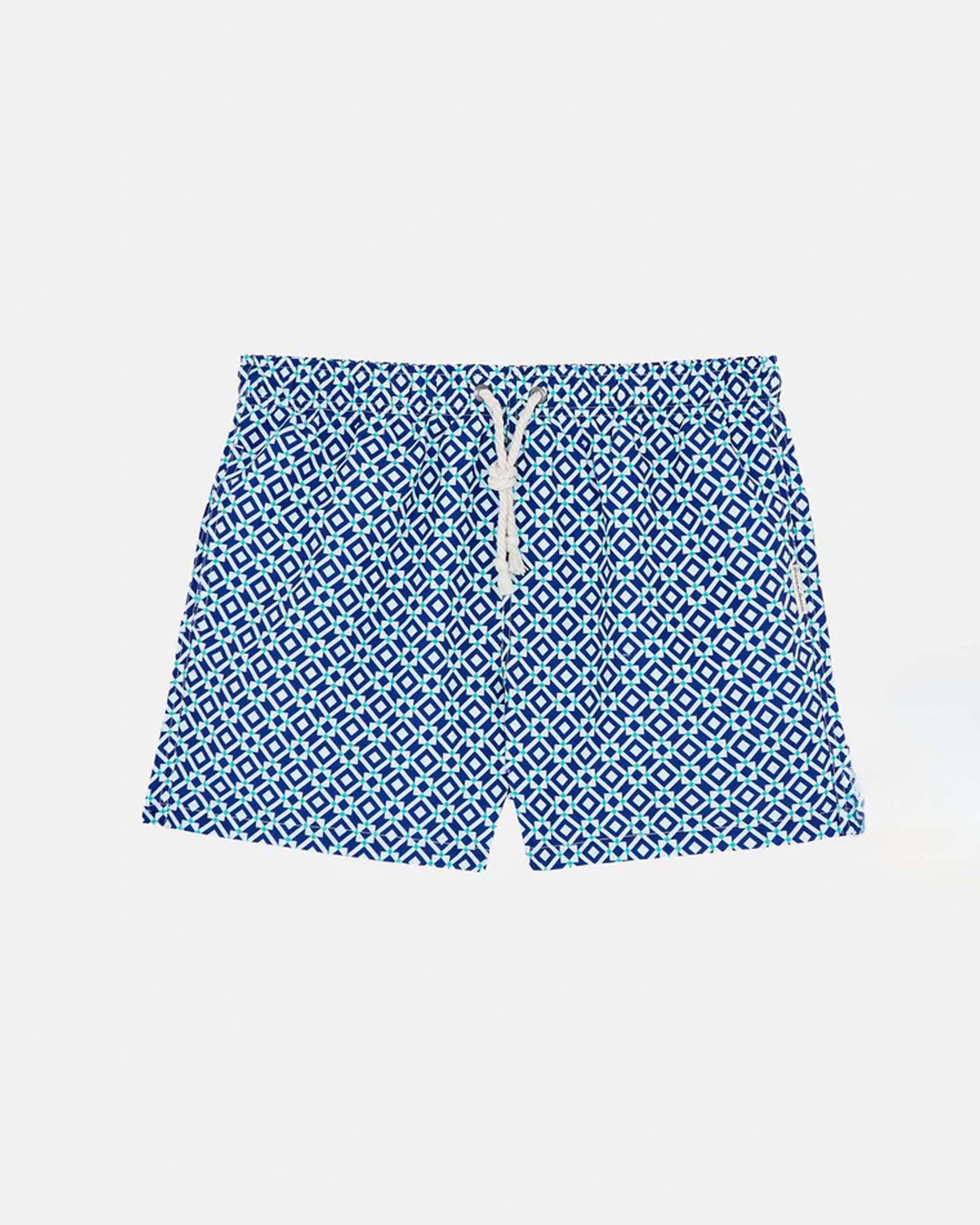 Boxer mare Gassa D'Amante blu e bianchi con fantasia geometrica a rombi