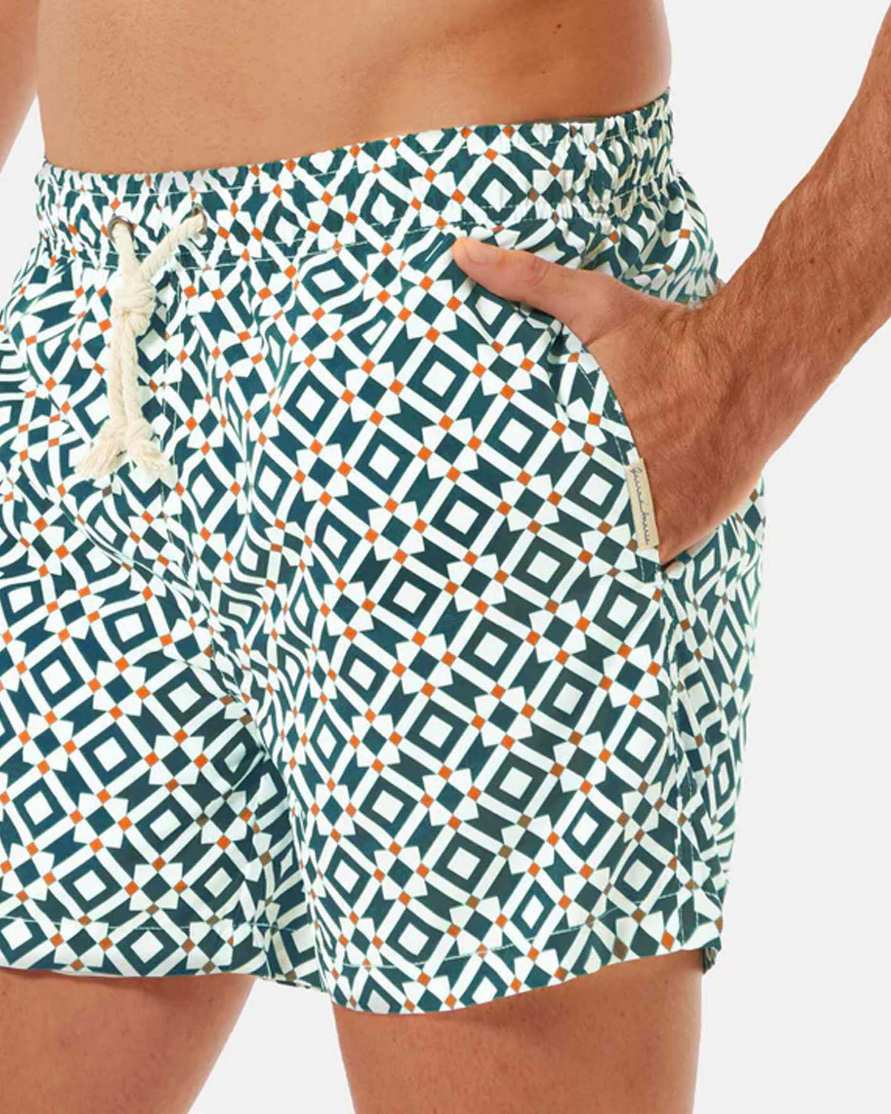 Boxer da mare Gassa D'Amante verdi con stampa geometrica a rombi