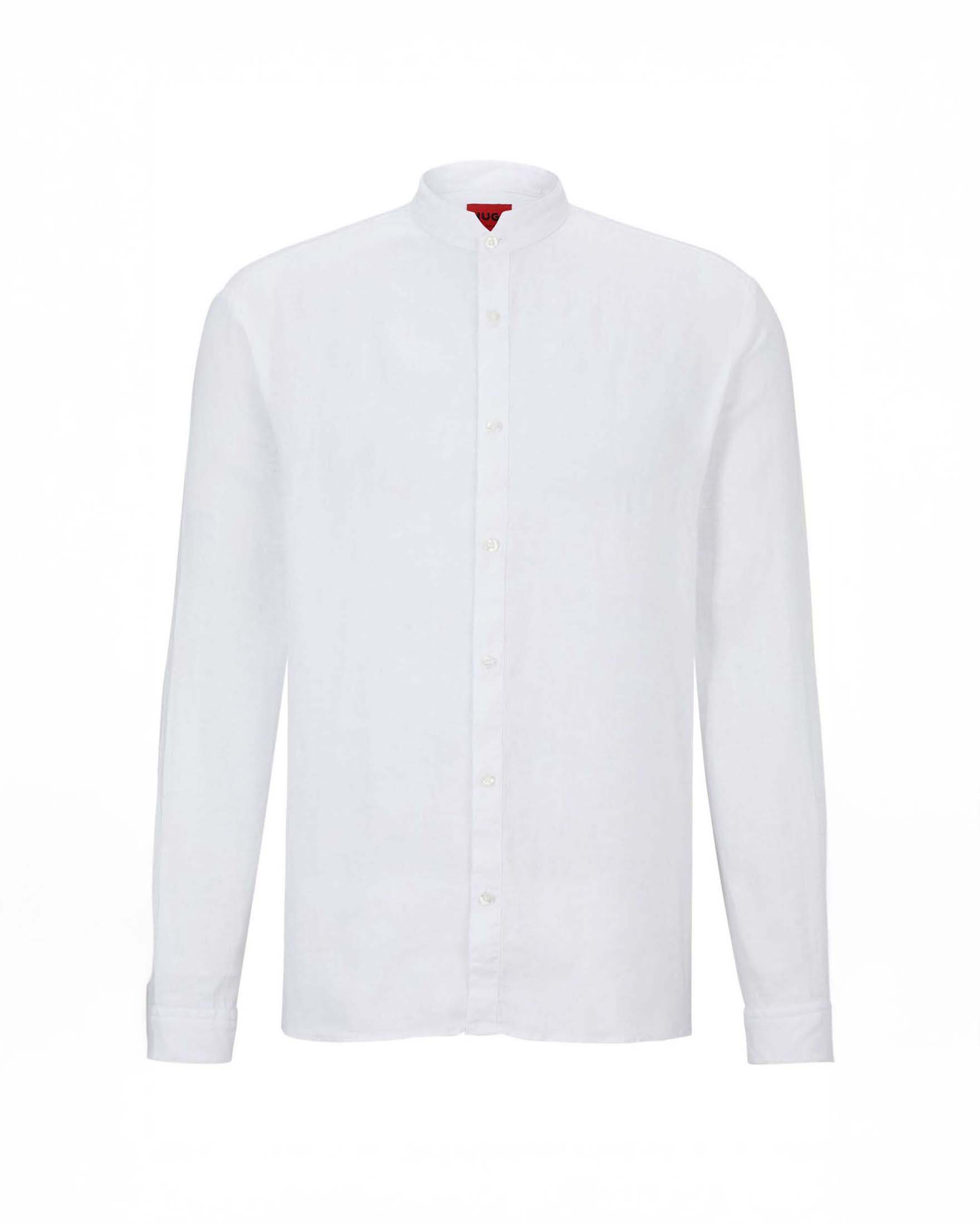 Camicia a maniche lunghe Hugo bianca in lino con collo alla coreana