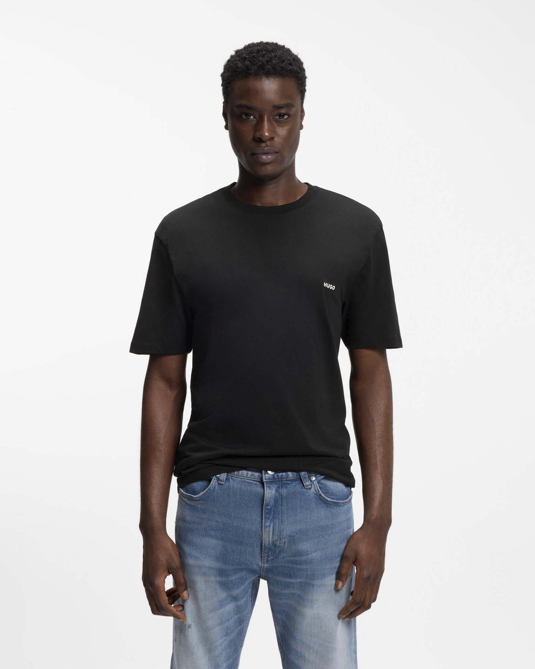 T-shirt mezza manica Hugo nera in cotone con logo e stampa grafica sul retro